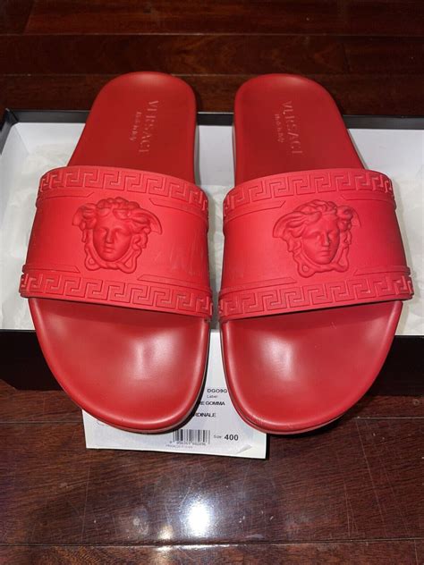 fake red versace slides|versace virtus slides.